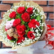 7 adet kırmızı gül 2 adet 10 cm ayı buketi  Ankara çiçek siparişi vermek 