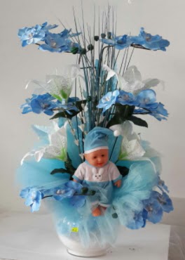 Mavi cam bebekli bebek doğum çiçeği  Ankara çiçek satışı 
