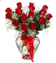 11 adet kırmızı gül cam kalpte  Ankara online çiçek gönderme sipariş 